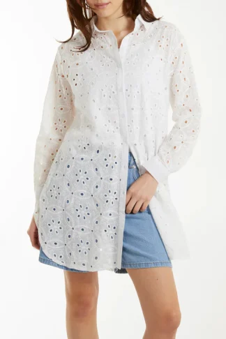 White Broderie Anglaise Cuff Shirt