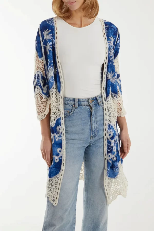 ROYAL BLUE CROCHET OPEN FRONT KIMONO