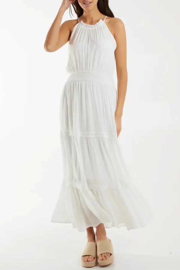 Crochet Tiered Halterneck Maxi Dress