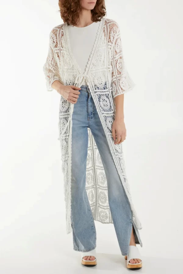 GEOMETRIC CROCHET LONGLINE KIMONO