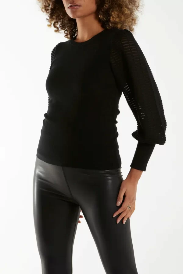 Black Mesh Puff Sleeve Jumper