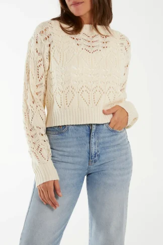 Ivory Pointelle Knit Crop Jumper