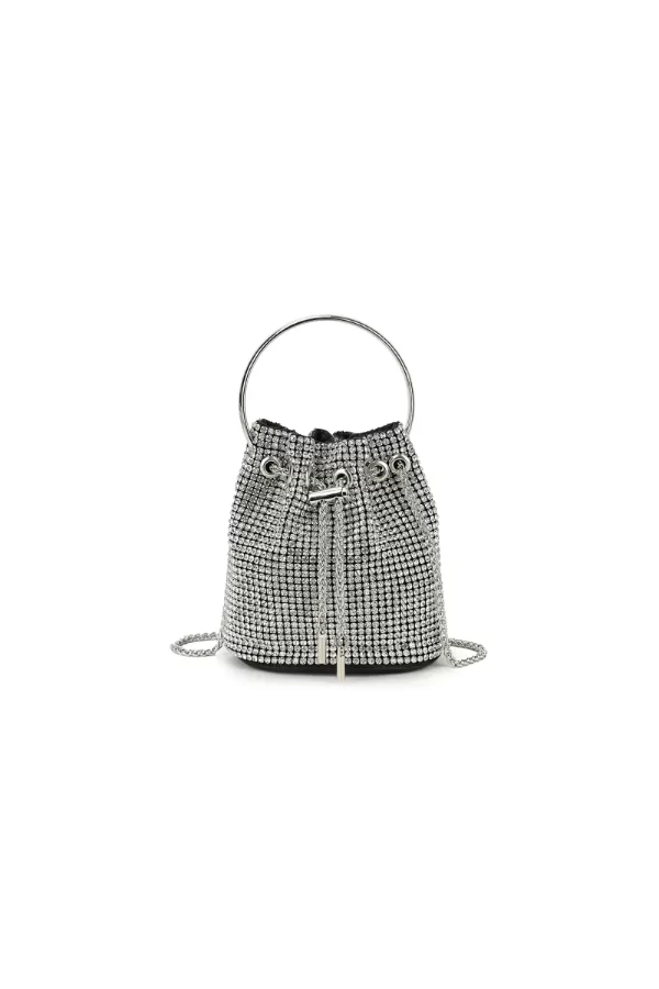 BLACK SILVER CRYSTAL TOP HANDLE EVENING BAG
