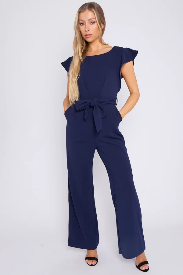ALISHA NAVY WIDE LEG BELTED JUMPSUIT