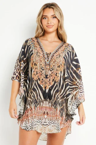 ANIMAL PRINT SHORT BEACH DRESS KAFTAN