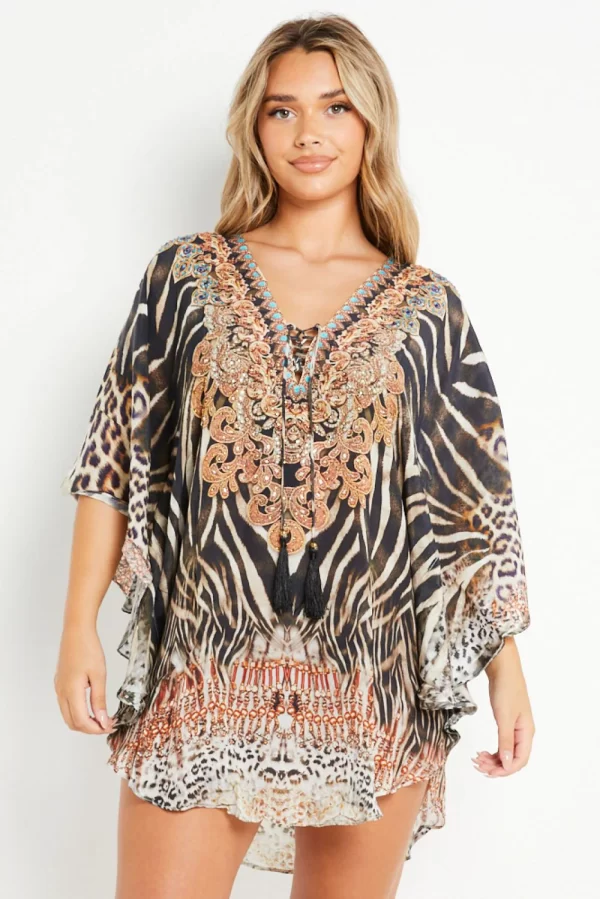 ANIMAL PRINT SHORT BEACH DRESS KAFTAN