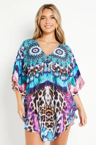 PURPLE BLUE SHORT BEACH DRESS KAFTAN