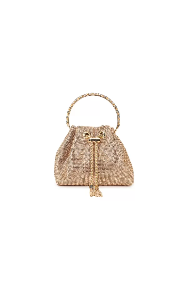 CRYSTAL MESH TOP HANDLE EVENING BAG