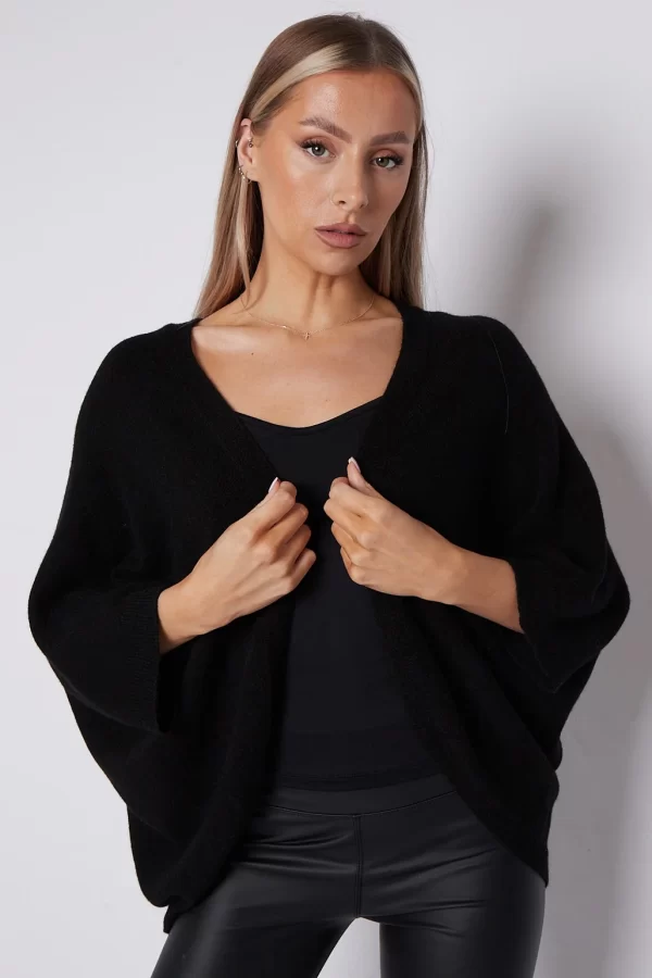 BLACK OPEN FRONT CARDIGAN