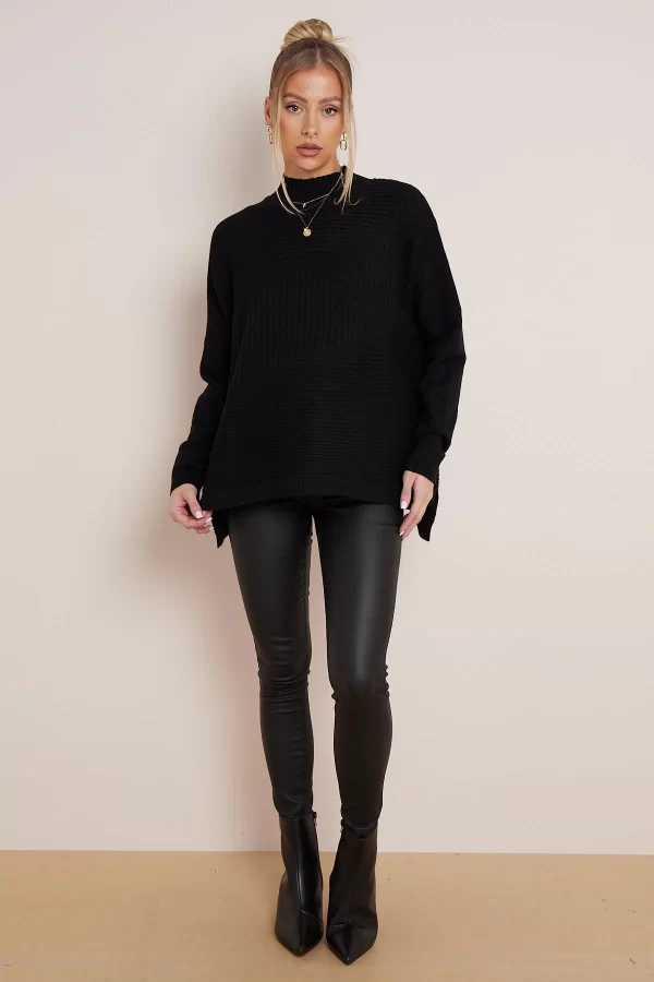 Black High Neck Ribbed Jumper