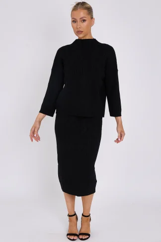 BLACK KNIT PATTERN JUMPER