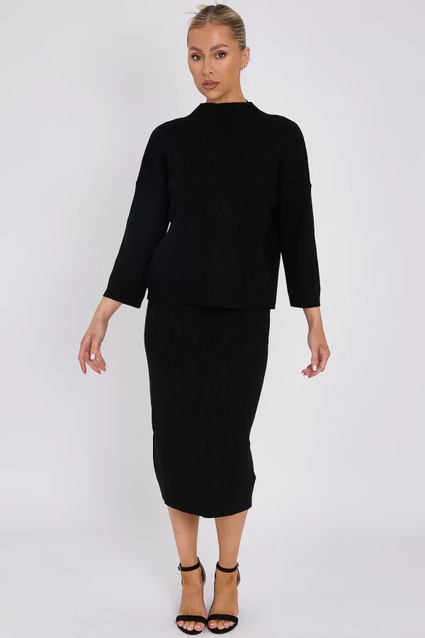 BLACK KNIT PATTERN JUMPER