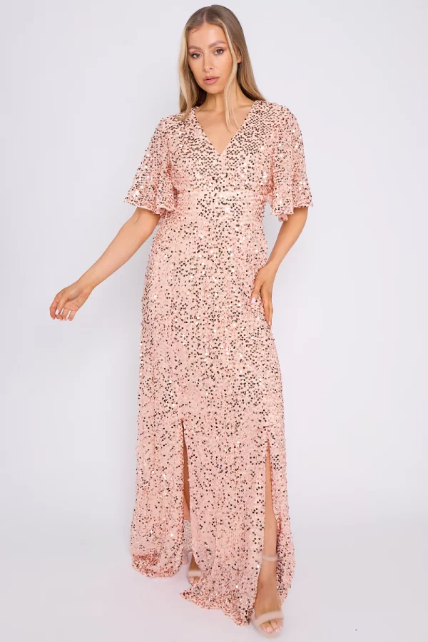 ROSE GOLD SEQUIN MAXI DRESS