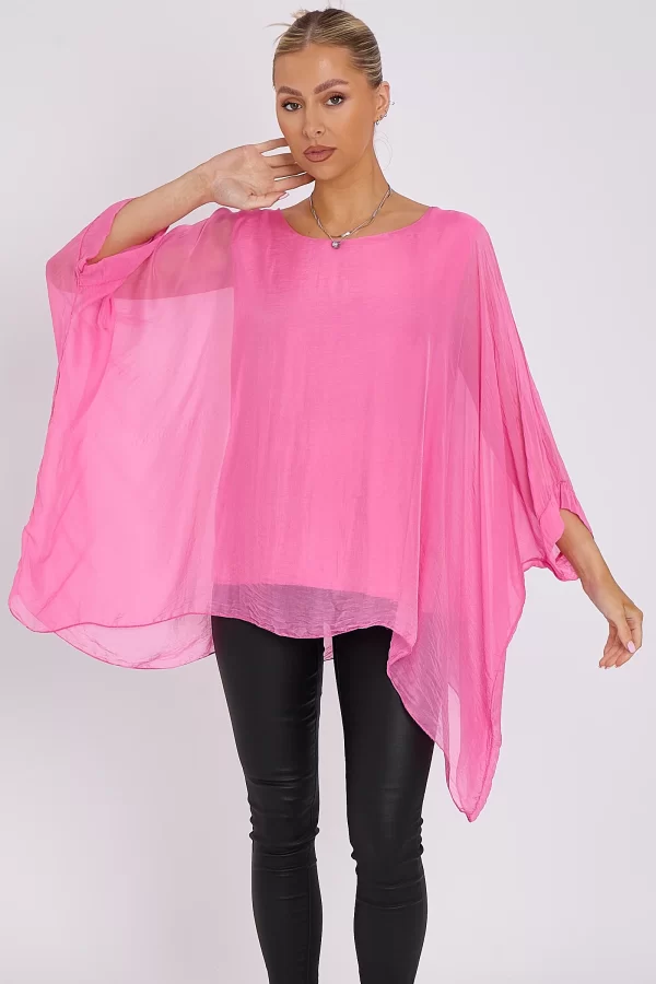 SILK BATWING SLEEVE TOP BLOUSE