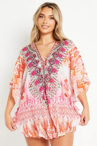 PINK SHORT BEACH DRESS KAFTAN