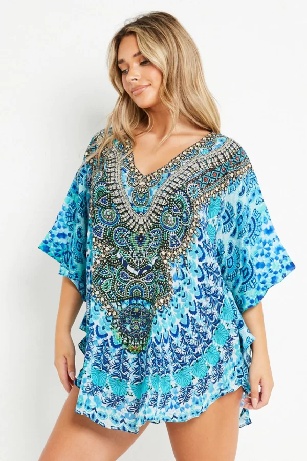 AQUA BLUE SHORT BEACH DRESS KAFTAN