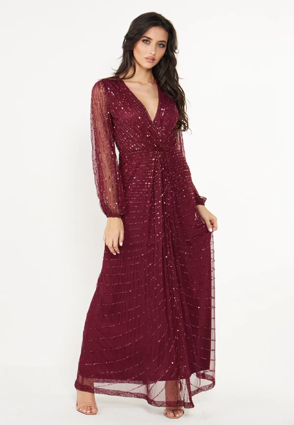 Daisianne Sequin Long Sleeve Wrap Maxi Dress