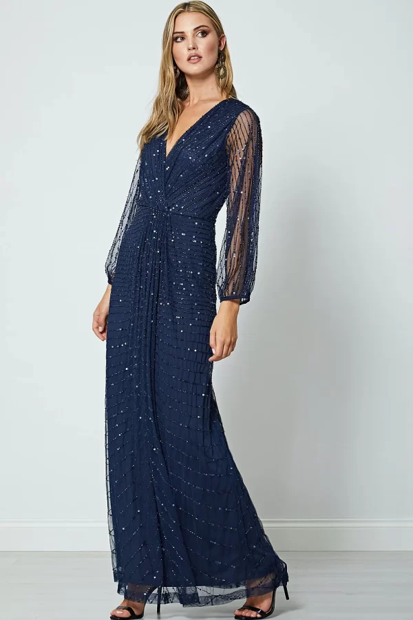 DAISIANNE SEQUIN LONG SLEEVE WRAP MAXI DRESS