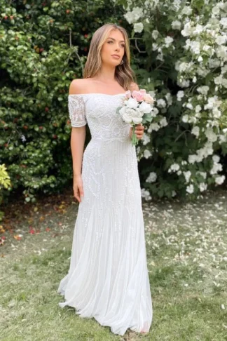 EVIE WHITE BARDOT MAXI DRESS