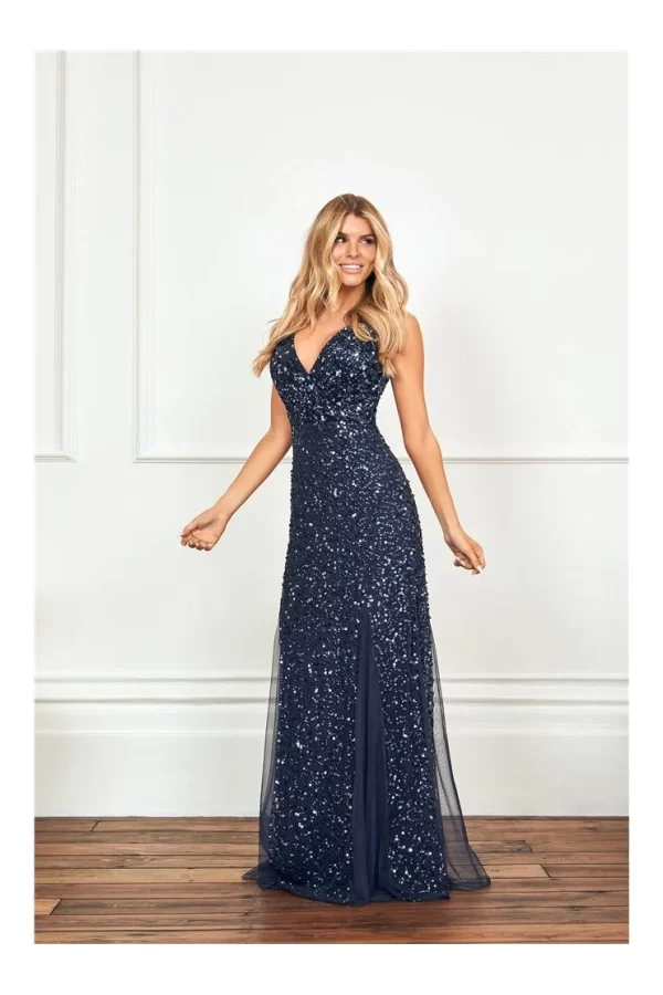 GISELLE NAVY SEQUIN MAXI DRESS FEATURING INSERTS