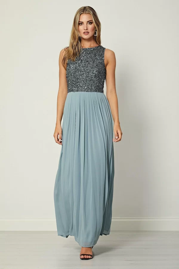 ARIANA GREY SLEEVELESS EMBELLISHED BEADED MAXI DRESS