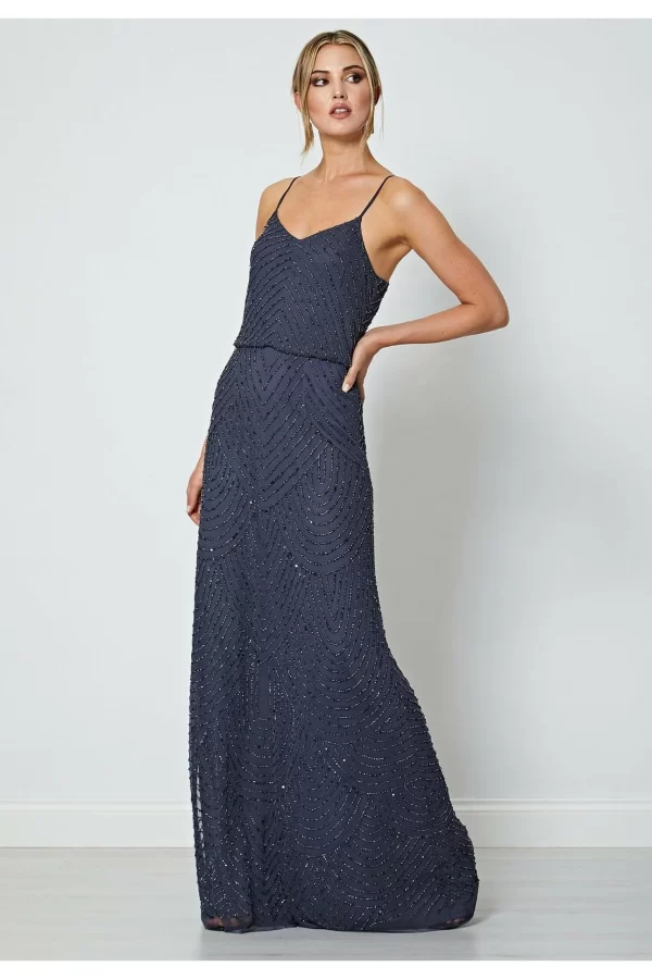 Viviana Grey Cami Sequin Stripe Embellished Maxi Dress