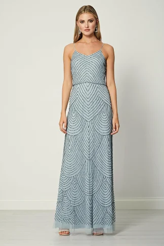 Viviana Blue Cami Sequin Stripe Embellished Maxi Dress