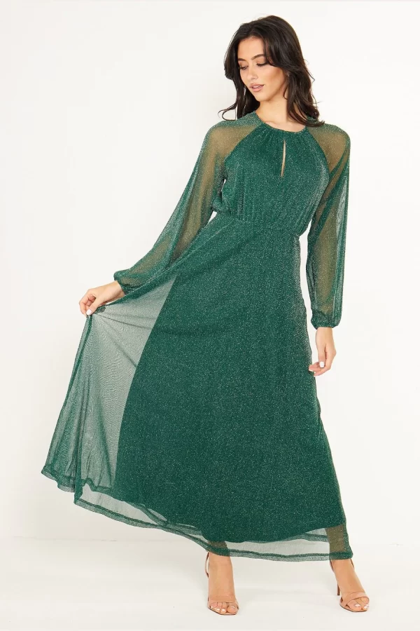 SASHA SPARKLY CHIFFON LONG SLEEVE MAXI DRESS