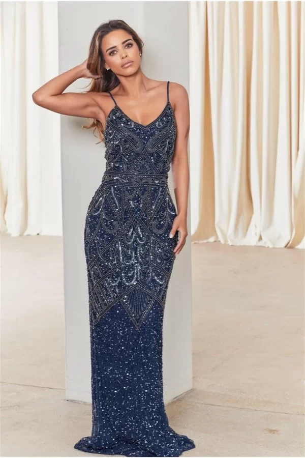 FLORY NAVY SEQUIN MAXI DRESS