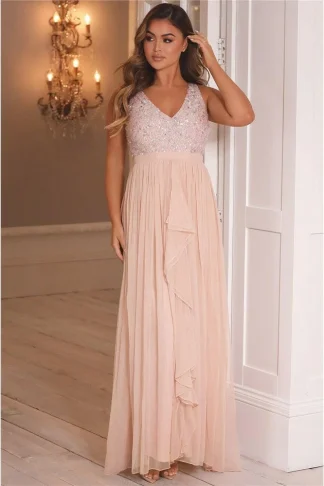YASMIN BLUSH SEQUIN TOP TIERED MAXI DRESS