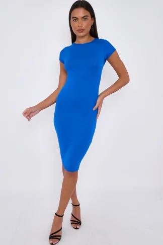 Royal Blue Cap Sleeve Midi Dress