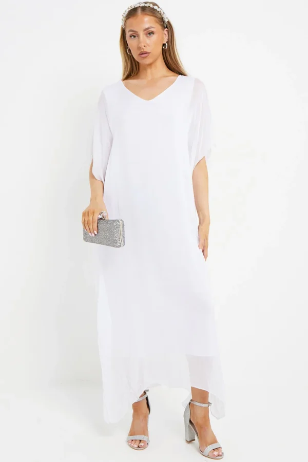 White Silk Maxi Kaftan Dress